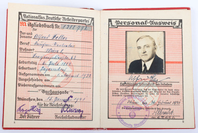 Third Reich NSDAP Party Membership Book to Ortsgruppenleiter Alfred Feller, Ortsgruppe Strozzifrund, Vienna - 7