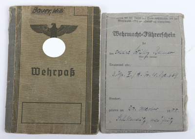 WW2 German Army Wehrpass to Ogefr. W. Bauer, Heeres Gruppe Nord Rgt. 639, KURLAND 1944