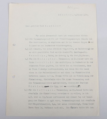 Early Letter from Henrich Himmler to Philip Bouhler, with Himmler Hand Signature 1926 - 2