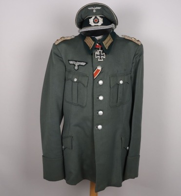 WW2 German Army (Heer) Officers Combat Tunic, Peaked Cap and Steinhauer & Luck Made Knights Cross of the Iron Cross, from a Knight&rsquo;s Cross Winner with the rank of Oberstleutnant from Grenadier Regiment 481 - 2