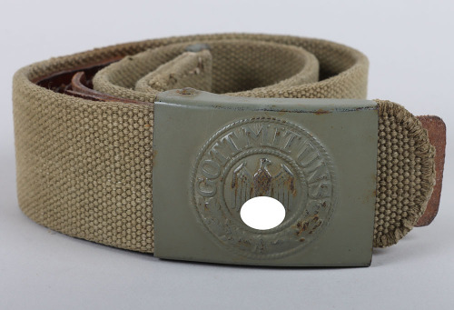 WW2 German Army (Heer) Afrikakorps (D.A.K) Tropical Webbing Belt with Belt Buckle by Schm&ouml;l & Comp., Menden