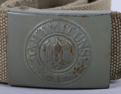 WW2 German Army (Heer) Afrikakorps (D.A.K) Tropical Webbing Belt with Belt Buckle by Schm&ouml;l & Comp., Menden - 3