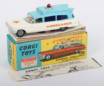 Corgi Toys 437 Superior Ambulance on Cadillac Chassis, light blue/white body