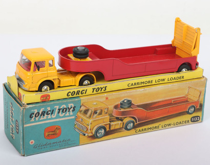 Scarce Corgi Major Toys 1132 Bedford TK Carrimore Low Loader, yellow cab and ramp, red low loader trailer