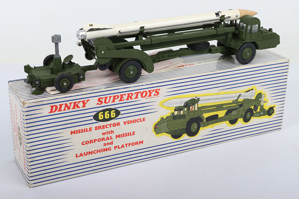 A Dinky Supertoys No. 666 Missile Erector Vehicle With Corporal Missile And Launching Platform A Dinky Supertoys No. 666 Missile Erector Vehicle With Corporal Missile And Launching Platform