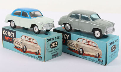 Two Boxed Corgi Toys 202 Morris Cowley Saloons