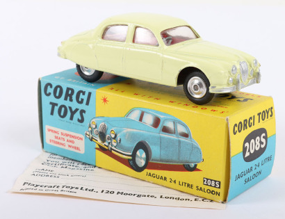 Corgi Toys 208S Jaguar 2.4 Litre Saloon, lemon body