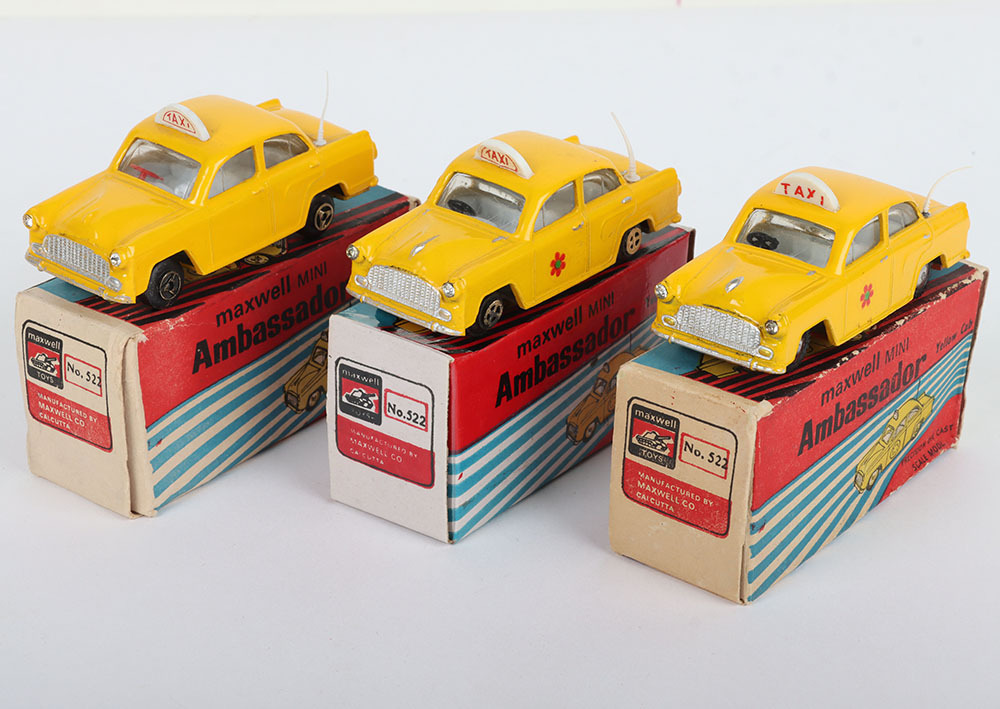 Three Maxwell Toys India Ambassador Yellow Cab