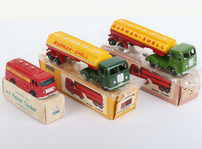 Three Maxwell Toys India Burmah-Shell Petrol Tankers