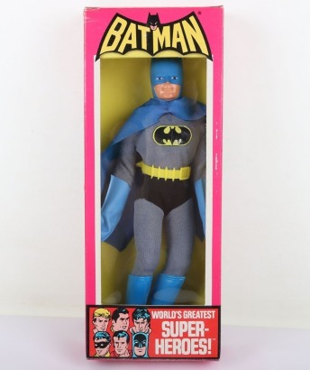 Vintage Mego DC Batman Painted cowl 8 inch Action figure 1976 in original Pink box,