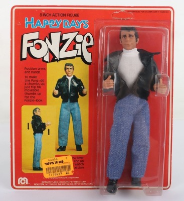 Vintage Mego Fonzie Black Hair Version 1976-77 8 inch Action figure boxed.