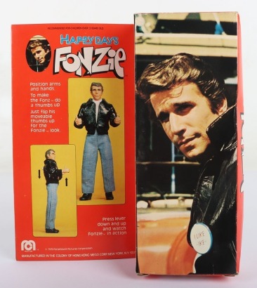 Vintage Mego Fonzie Brown Hair Version 1976-77 8 inch Action figure picture box.