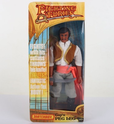 Vintage Matchbox Pirate Fighting Furies Captain Peg Leg 8 inch Action figure boxed original box.