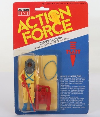 Scarce Vintage Action Force TSATT German Version Leguan Q Force Deep Sea Defender carded moc Action figure 1983 Palitoy,