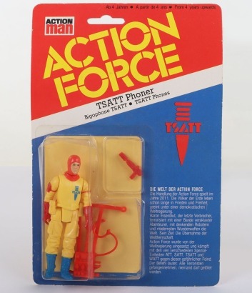 Scarce Vintage Action Force TSATT German Version Phoner Q Force Sonar Officer carded moc Action figure 1983 Palitoy,