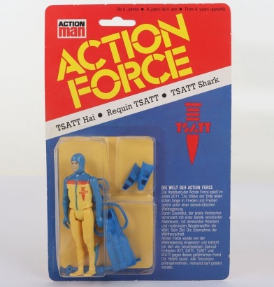 Scarce Vintage Action Force TSATT German Version Hai Q Force Aqua Trooper carded moc Action figure 1983 Palitoy,