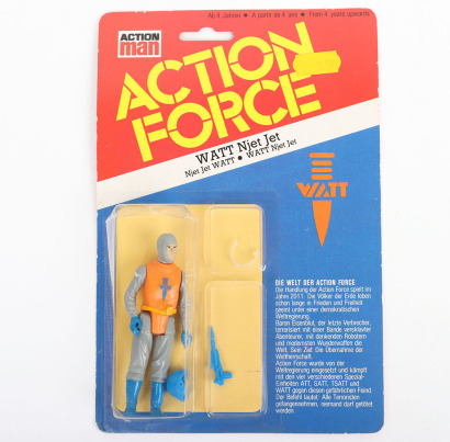 Scarce Vintage Action Force WATT German Version Njet Jet Space Force Pilot carded moc Action figure 1983 Palitoy,