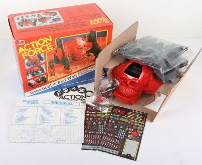 Scarce Vintage Action Force Red Shadows Roboskull Vehicle and Red Wolf action figure boxed Palitoy.