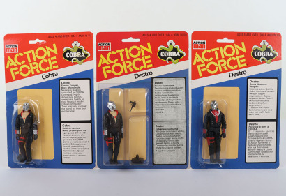 Three Vintage Action Force Destro Series 3 carded moc Action figures 1985 Palitoy