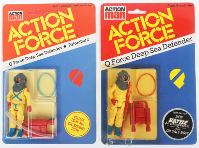 Two Scarce Vintage Action Force Q Force Deep Sea Defender Series 2 carded moc Action figures 1983 Palitoy, Factory Error,