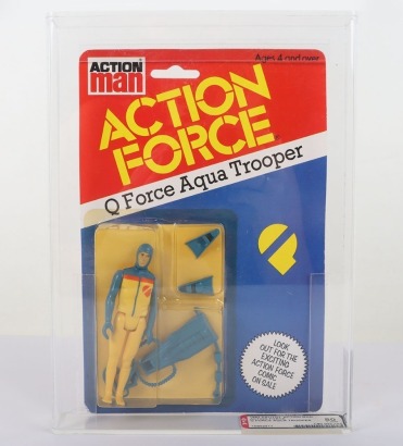 Vintage Action Force Q Force Aqua Trooper Graded AFA 80 Y-NM Series 2 carded moc Action figure 1983 Palitoy,