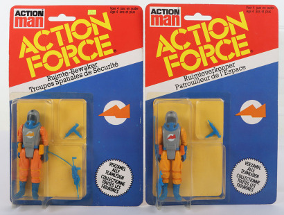 Two Vintage Action Force Space Force Security Troopers Variant Action Figures Series 2 carded moc 1983 Palitoy,