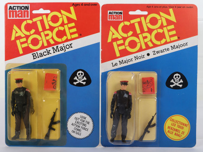 Two Vintage Action Force Red Shadows Black Major Variant Action Figures Series 2 carded moc 1983 Palitoy,