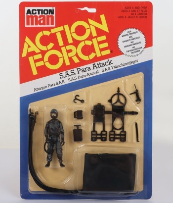 Vintage Action Force SAS Para Attack with action figure Vehicle moc Palitoy. Some minor dents to bubble.