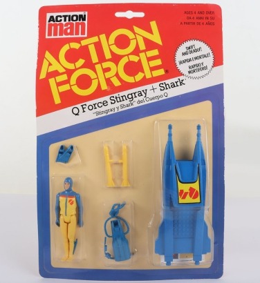 Vintage Action Force Q Force Stingray and Shark Action Figure moc Palitoy 1983.