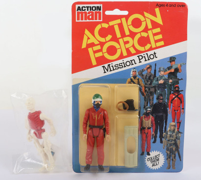 Vintage Action Force Mission Pilot Series 1 carded moc Action figure 1982 Palitoy, with Skeletron Action Figure in sealed baggie.