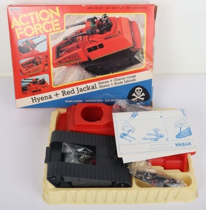 Vintage Action Force Red Shadows Hyena Vehicle and Red Jackal action figure boxed Palitoy.