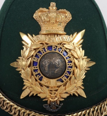 Royal Marine Light Infantry Officers 1878 pattern Green Cloth Helmet, with standard gilt mounts - 2