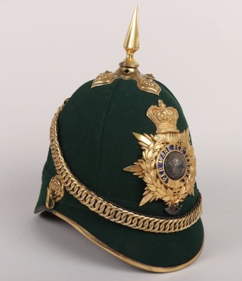 Royal Marine Light Infantry Officers 1878 pattern Green Cloth Helmet, with standard gilt mounts - 5