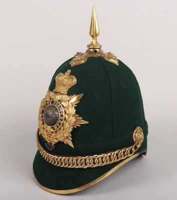 Royal Marine Light Infantry Officers 1878 pattern Green Cloth Helmet, with standard gilt mounts - 6