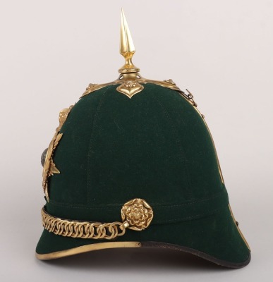 Royal Marine Light Infantry Officers 1878 pattern Green Cloth Helmet, with standard gilt mounts - 7