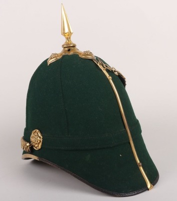 Royal Marine Light Infantry Officers 1878 pattern Green Cloth Helmet, with standard gilt mounts - 9