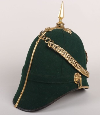 Royal Marine Light Infantry Officers 1878 pattern Green Cloth Helmet, with standard gilt mounts - 10