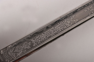 A George V 1854 Pattern Irish Guards Officers sword of Captain The Hon. Patrick J H S Ogilvy Irish Guards, Awarded the Military Cross for Gallantry in September 1916, later killed in action 1917 - 8
