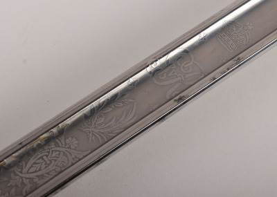 A George V 1854 Pattern Irish Guards Officers sword of Captain The Hon. Patrick J H S Ogilvy Irish Guards, Awarded the Military Cross for Gallantry in September 1916, later killed in action 1917 - 9