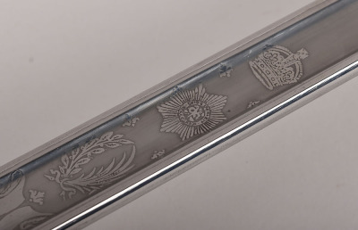 A George V 1854 Pattern Irish Guards Officers sword of Captain The Hon. Patrick J H S Ogilvy Irish Guards, Awarded the Military Cross for Gallantry in September 1916, later killed in action 1917 - 16