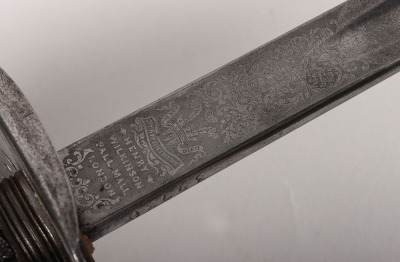 An 1897 pattern regimental pattern Infantry Officers sword of Brigadier-General James Foster Riddell, 3/5th Northumberland Fusiliers, KIA St. Julien 26th April 1915, by HENRY WILKINSON PALL MALL LONDON - 13
