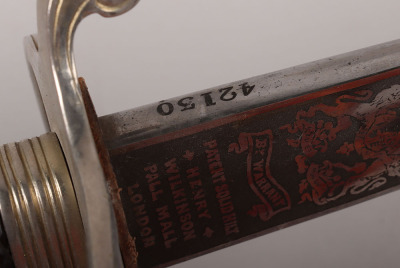 A good Edward 7th Royal Field Artillery Officers Sword of Hon. Col. George Ambrose Pinney M.C. and bar, R.F.A, ADC to Field Marshal Haig, by HENRY WILKINSON PALL MALL LONDON - 10