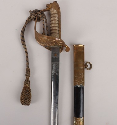 A George 6th Royal Naval Officers Sword of Lieutenant Brian Clement Weston Clements DSO, killed serving on HM Submarine Turbulent May 1943