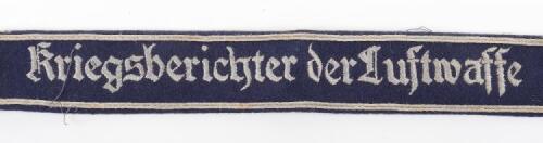 Rare Luftwaffe War Reporters “Kriegsberichter der Luftwaffe” Tunic Cuff Title