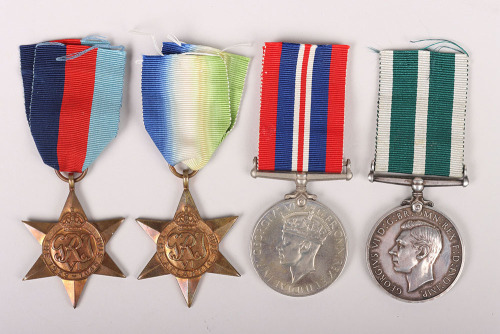 A good WW2 Royal Naval Reserve Medal Group of 4 to a Petty Officer Who was Taken Prisoner of War After his Ship, the Armed Merchant Cruiser H.M.S Voltaire Was Sunk by the German Raider Thor,