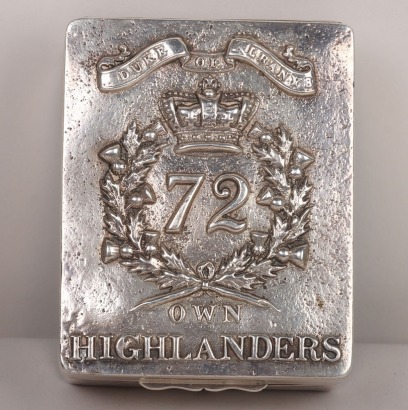 Hallmarked Silver Cigarette Box with Shoulder Belt Plate of the Duke of Albany’s Own 72nd Highlanders