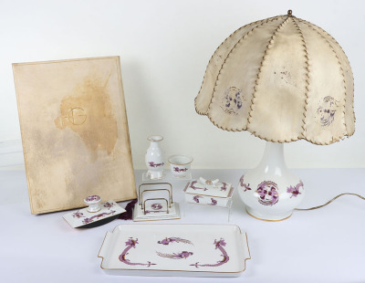 Hermann Goring Meissen Desk Set and Document Blotter Folder Taken from his Suite at the Haus Elephant in Weimar