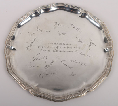 Historically Interesting Silver Tray Presented by Fellow SS Officers to SS-Standartenführer Julian Scherner, Breslau 1936