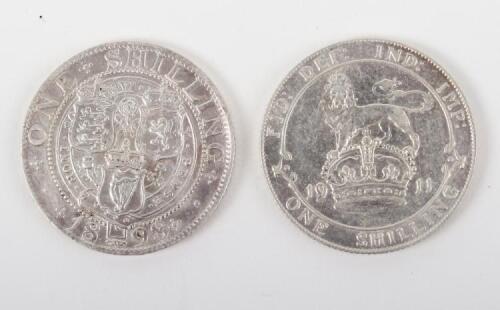 Victoria Shilling 1898 and George V shilling 1911