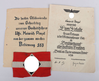 WW2 German Hitler Youth (Hitlerjugend) Armband with Berufswettkampf Document